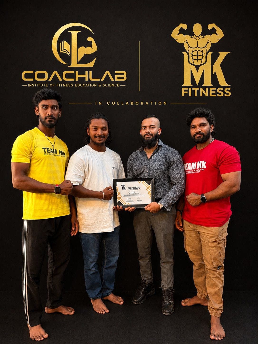 A CoachLab student presented with a certificate by the instruction team.